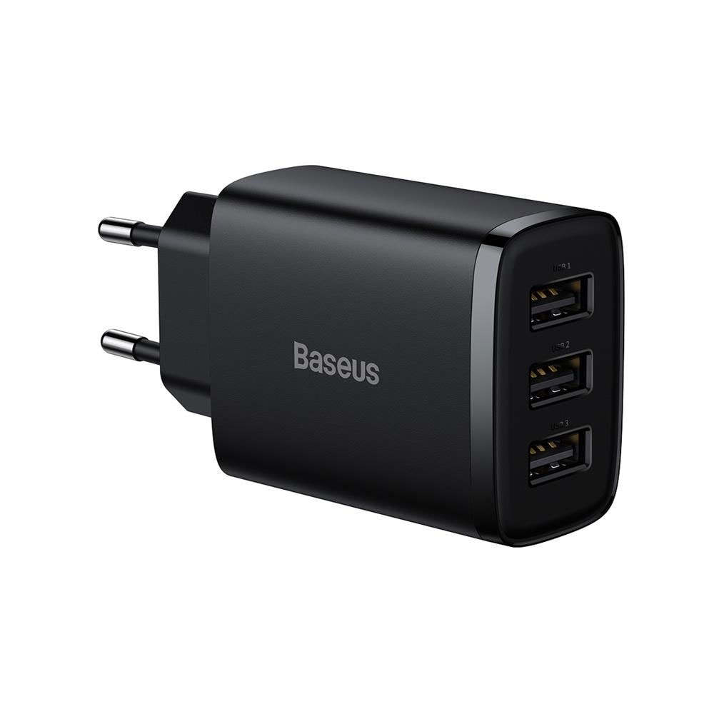 Baseus Vægoplader med 3 stk USB-porte 17w - sort