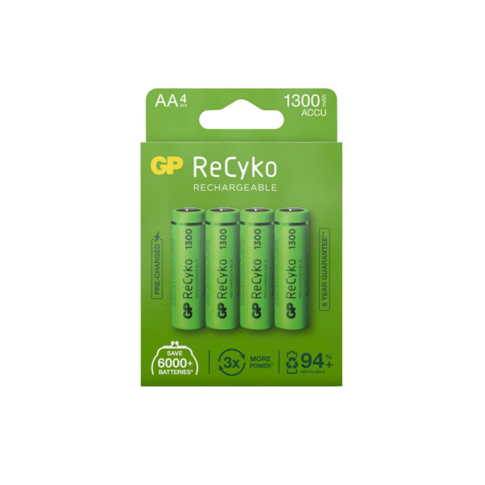 GP ReCyko genopladeligt AA-batteri NiMH 1300mAh 4-pak