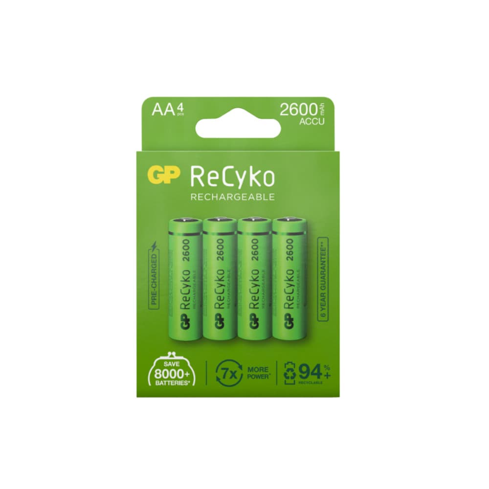 GP ReCyko genopladeligt AA-batteri NiMH 2600mAh 4-pak