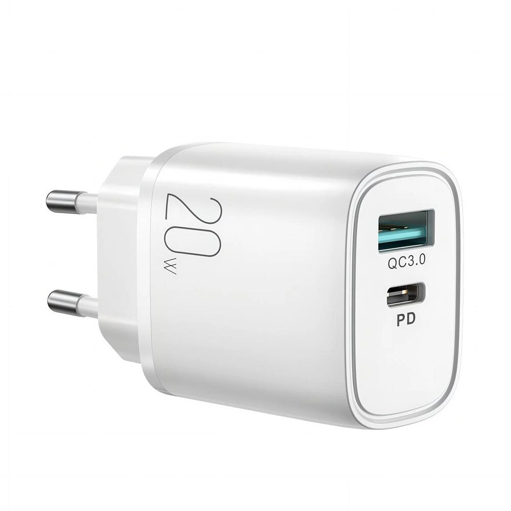 Hurtigoplader med 20W PD og QC3.0 - 1xUSB 1xUSB-C