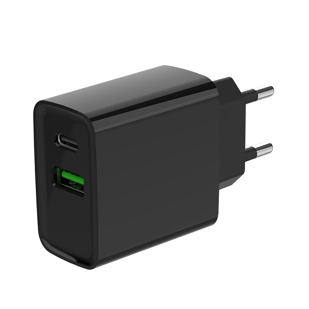 USB-oplader 20W med USB QC3.0 og USB-C PD - Sort