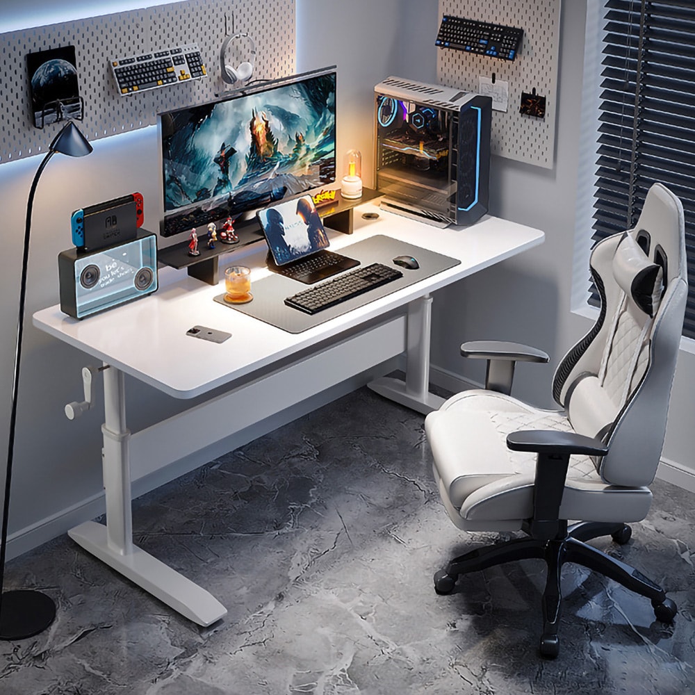 Ergonomisk højdejusterbart skrivebord 140 cm - hvid