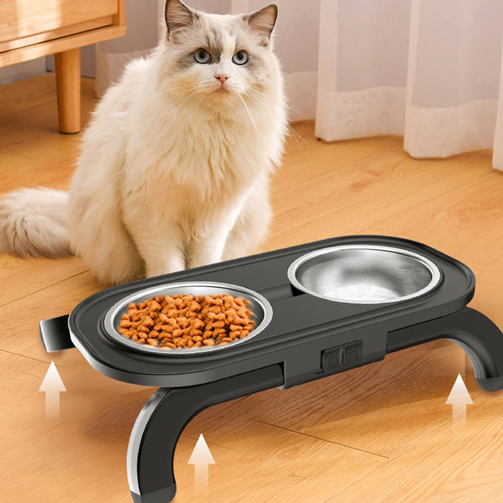 Hævet madskål til katte med justerbar højde