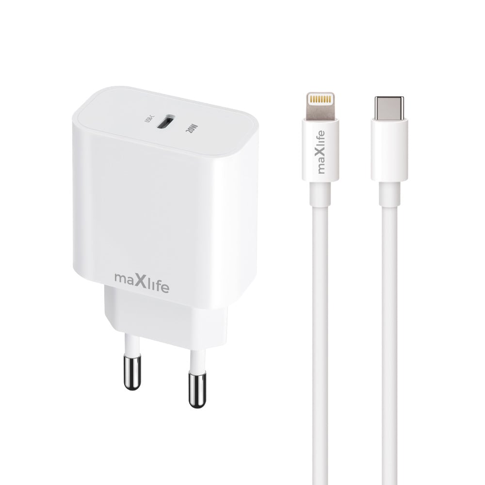 USB-oplader PD QC 20W med USB-C + Lightning-kabel