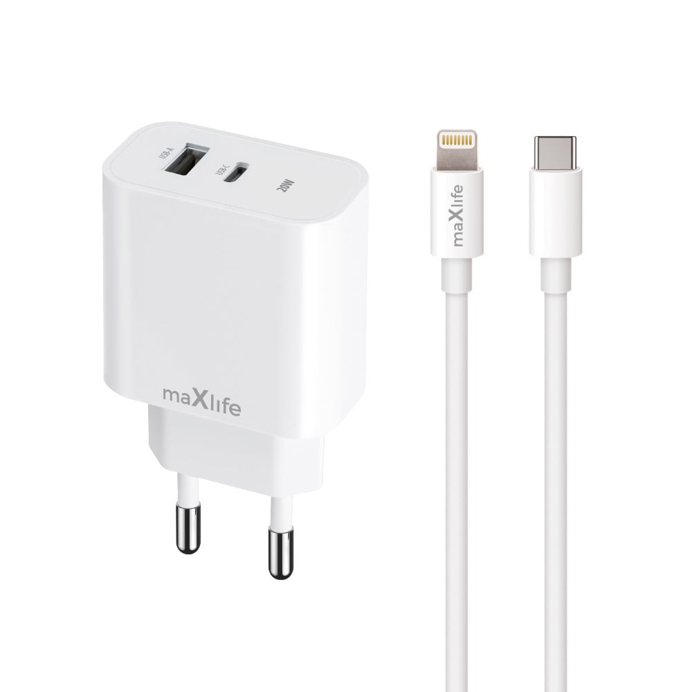 USB-oplader PD QC 20W med USB og USB-C + lynkabel