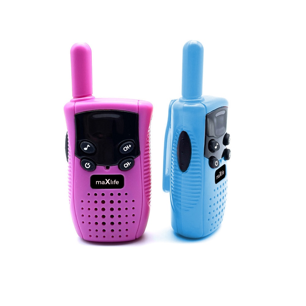 Walkie Talkie-sæt med 3 kanaler og baggrundsbelyst LCD-skærm - blå og pink