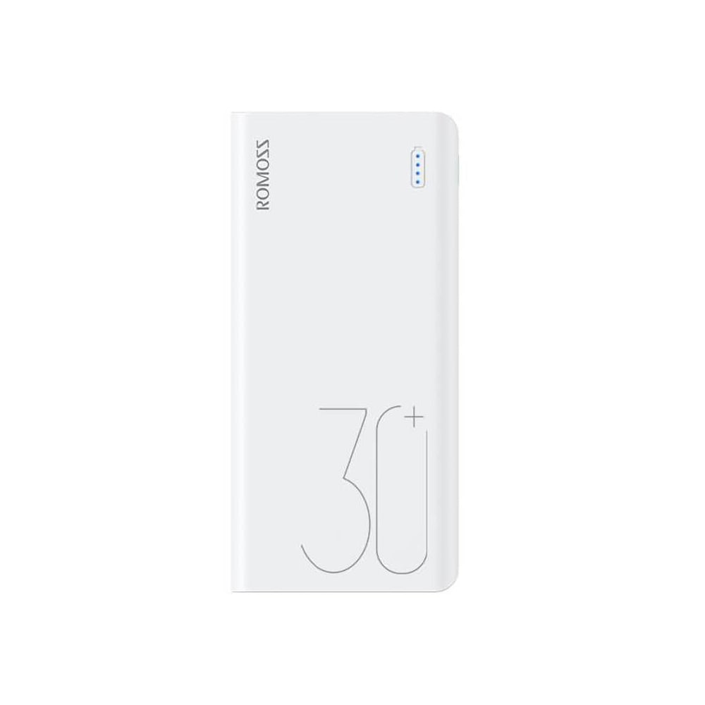 Romoss Sense Powerbank 30000mAh med hurtig opladning og LED-indikatorer - Hvid