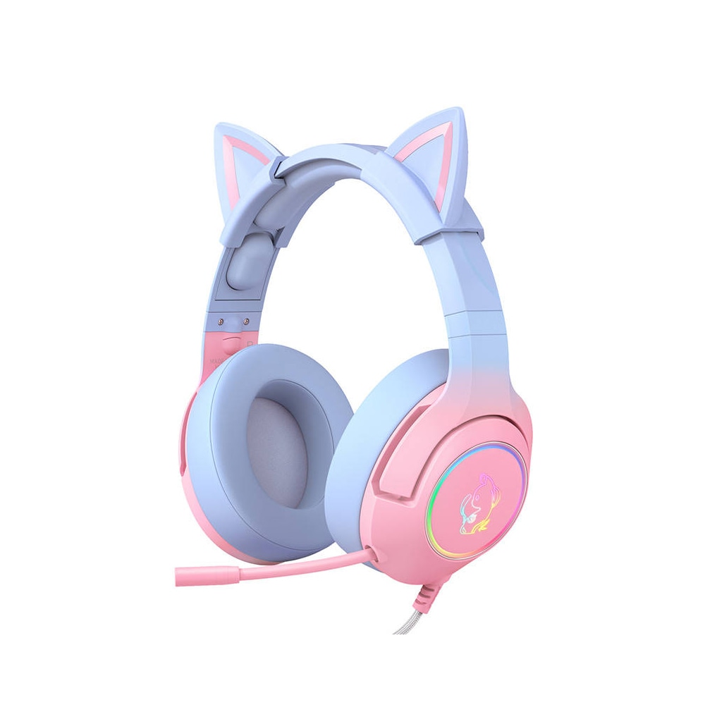 Onikuma Gaming Headset RGB med katteører og justerbar mikrofon - Pink/Blue