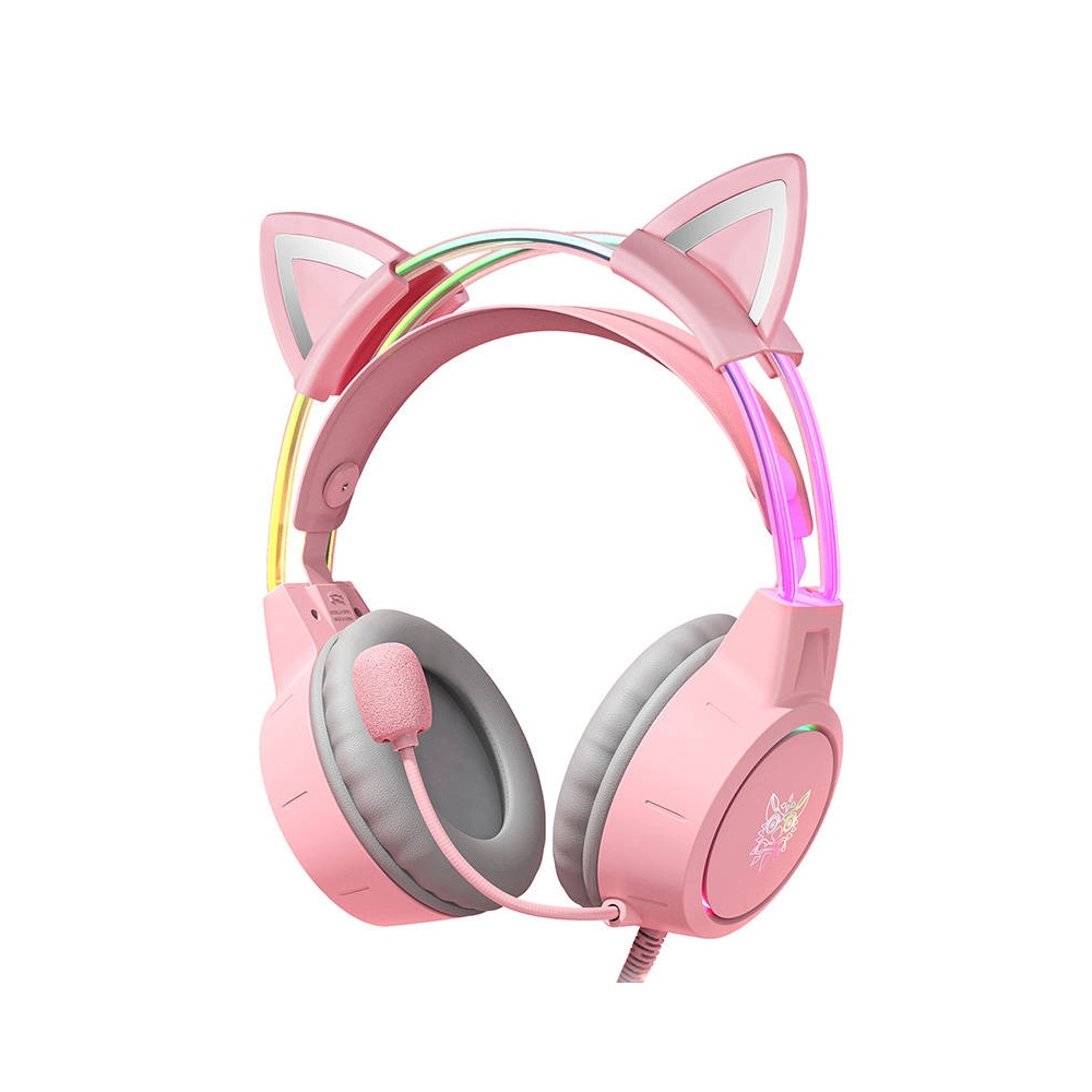 Onikuma X15 PRO Gaming Headset med katteører og LED - Pink&lt