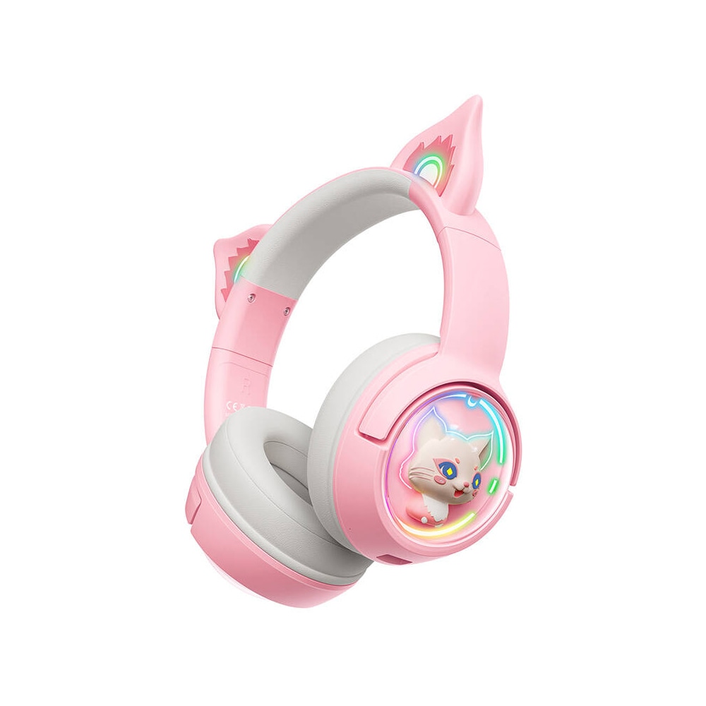 Onikuma B5 trådløst gaming-headset med katteører og RGB-belysning - pink