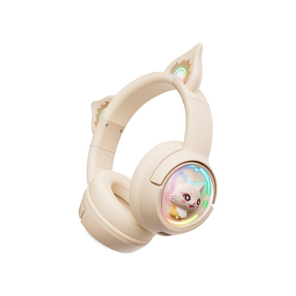 Onikuma B5 trådløst gaming-headset med katteører og RGB-belysning - Beige