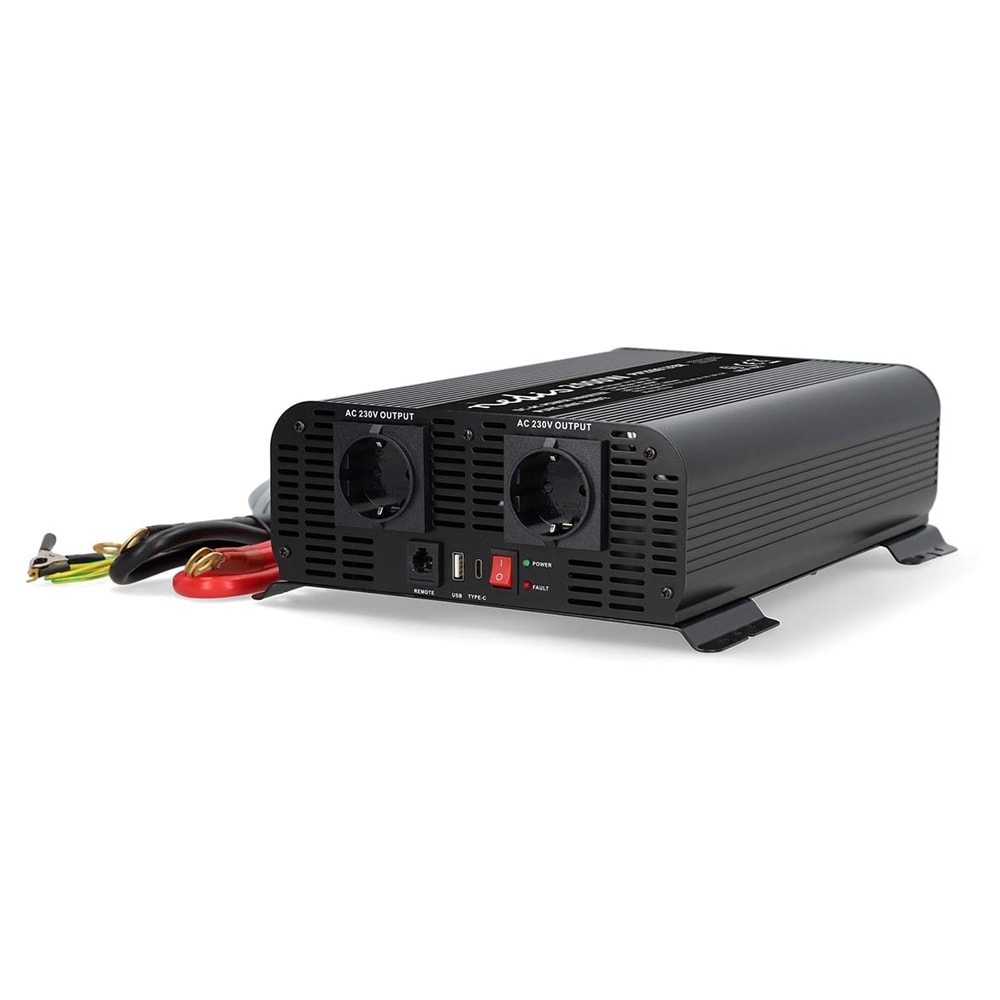 Nedis modificeret sinus inverter 12V 2000W med dobbelt stik og USB-porte