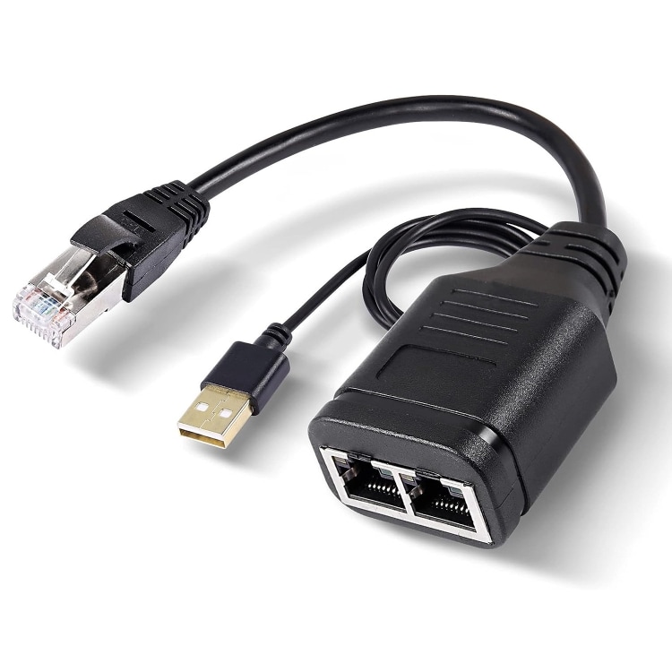 Ethernet-splitter med USB 1xmale til 2xmale