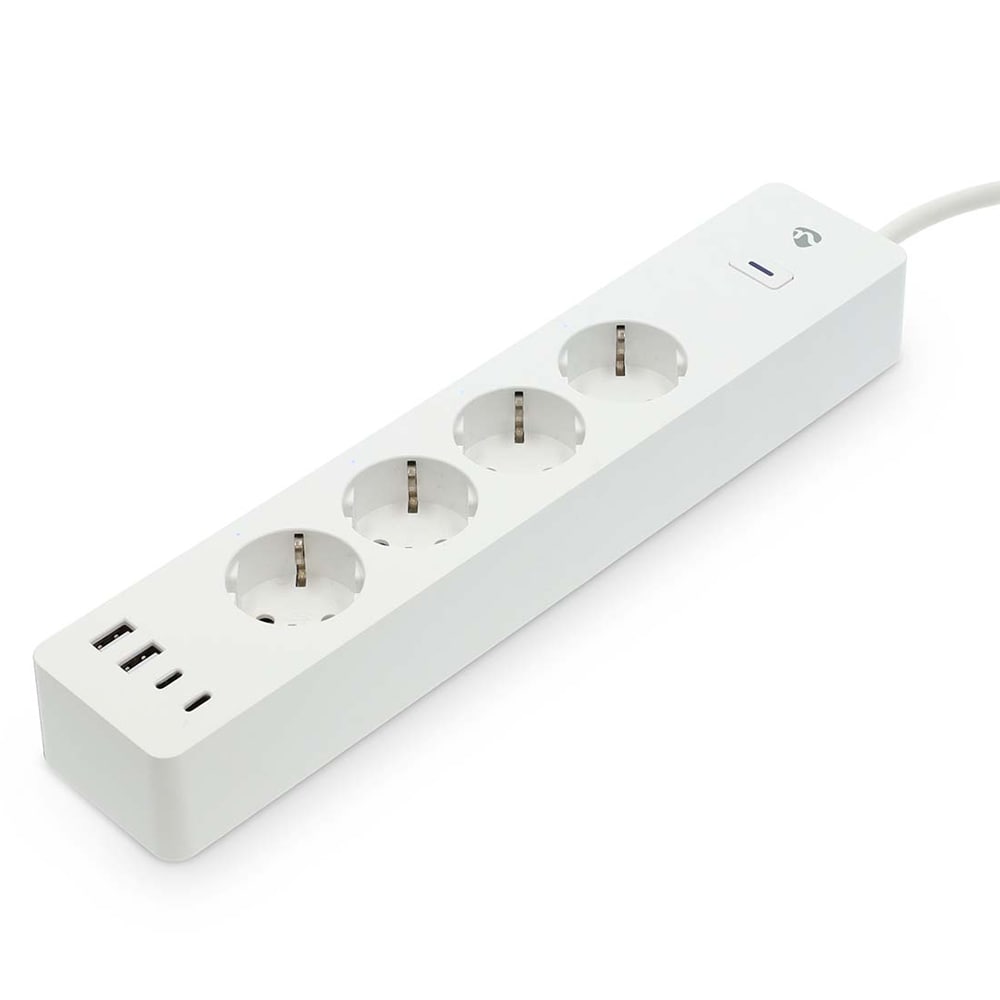 Nedis Smartlife strømskinne med 2x USB-C- og 2x USB-A-porte, Wi-Fi-styret