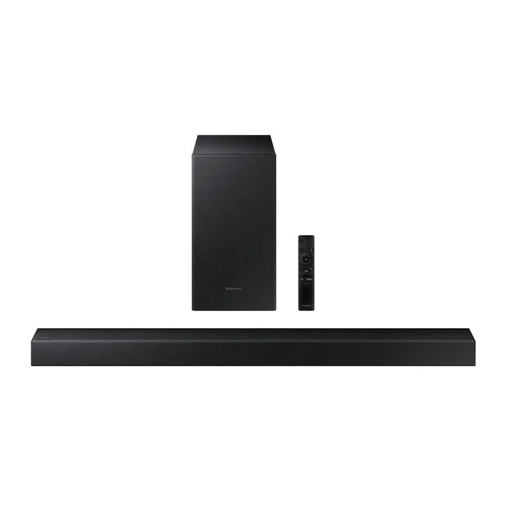 Samsung 2.1 Soundbar HW-T420 med kraftfuld lydkvalitet og kablet subwoofer