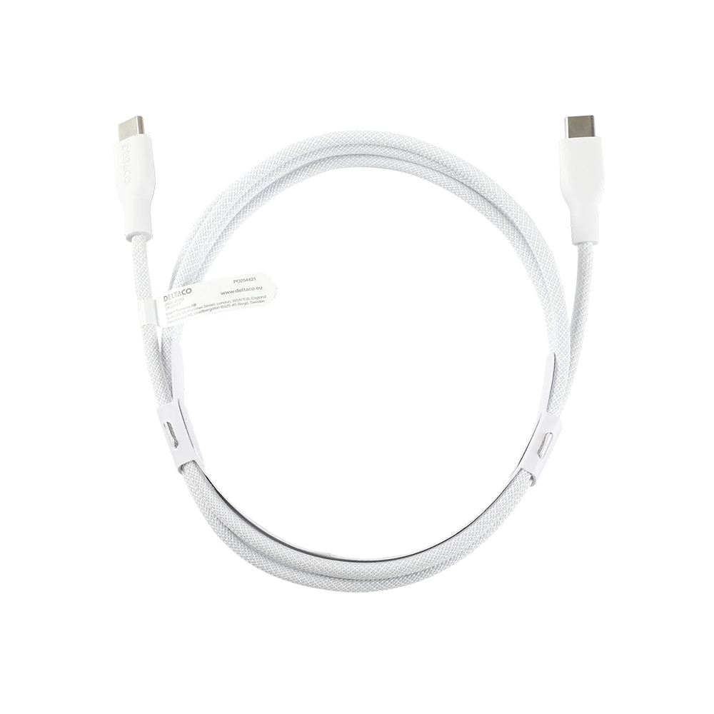 Deltaco USB-C-kabel 60W 2m - Hvid