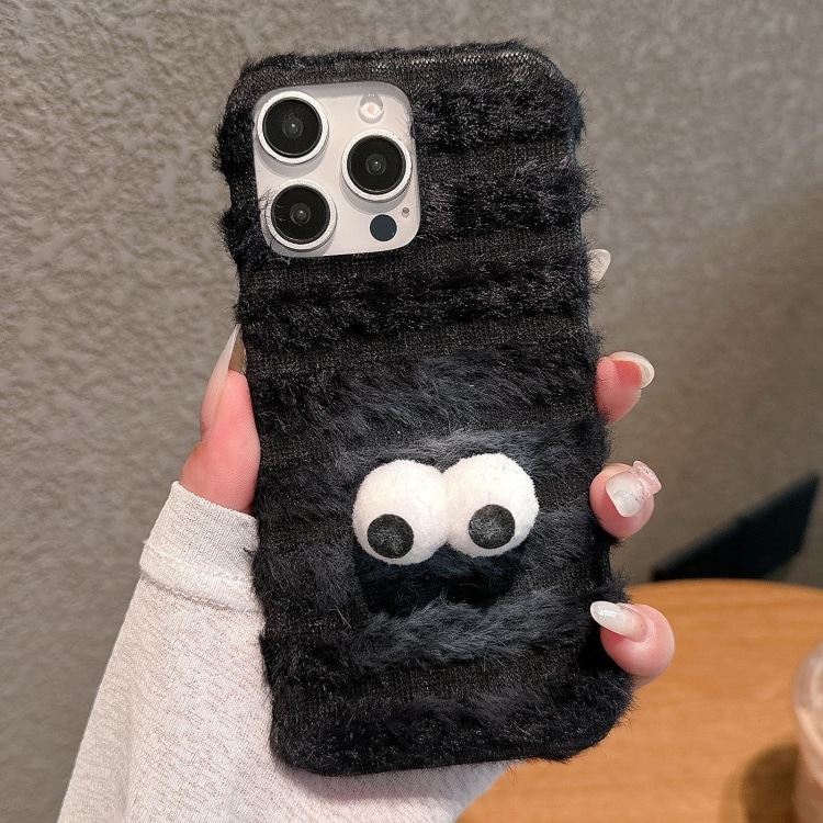 Fluffy Backshell til iPhone 15 Pro Max - Googly Eyes / Svart