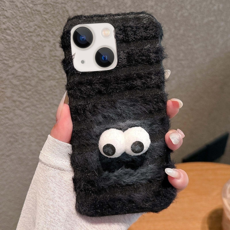 Fluffy Backshell til iPhone 15 Plus - Googly Eyes / Svart