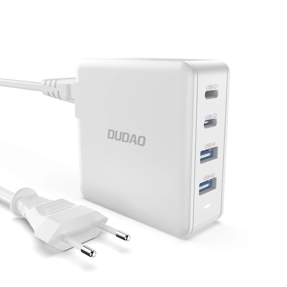 Dudao GaN USB-oplader med 100W 2xUSB-C og 2xUSB Dudao - Hvid