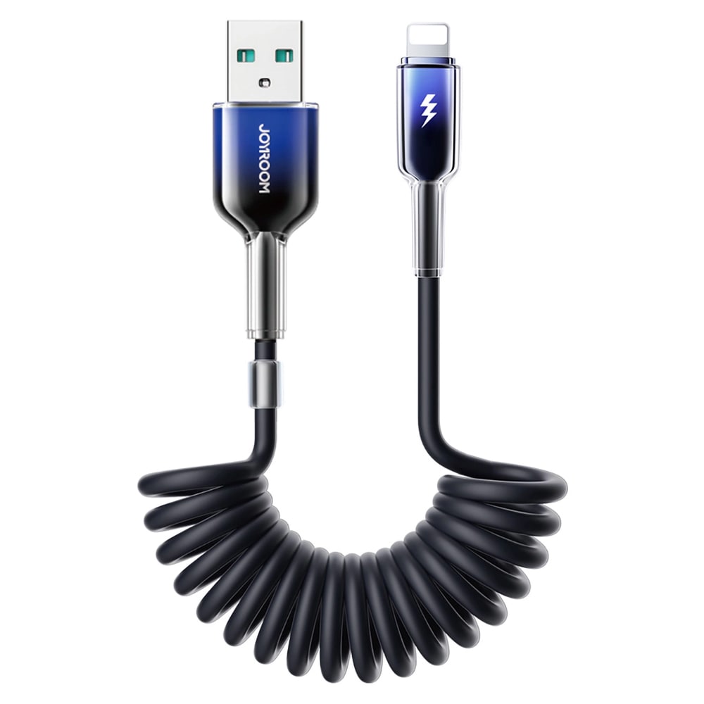 Joyroom Krystalklart USB-kabel Spiral 3A USB til belysning 1,5 m - Svart