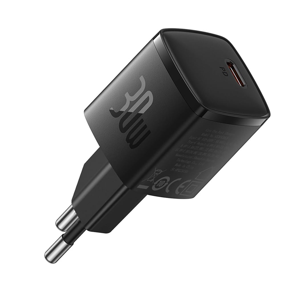 Baseus Cube Pro 30W USB-oplader med USB-C og GaN-teknologi - Svart