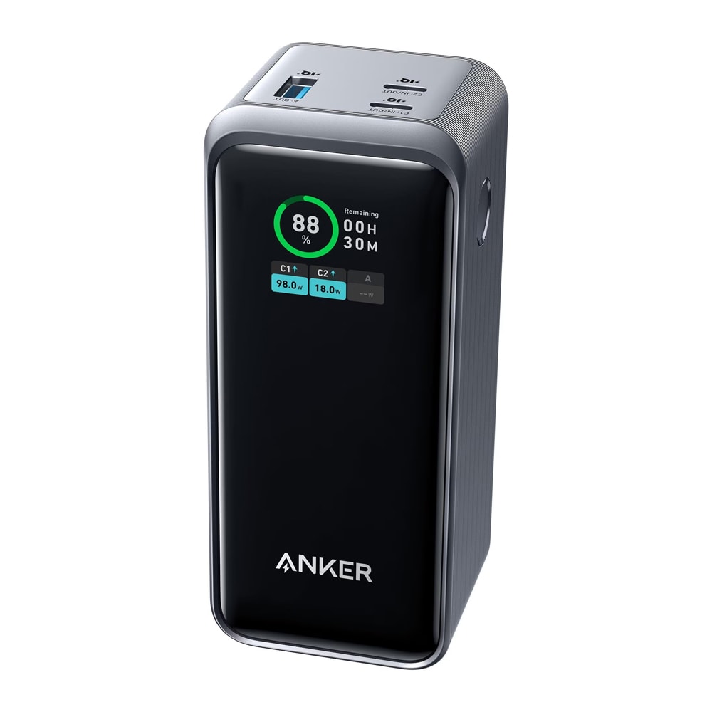 Anker Prime Powerbank 200W med 20000mAh kapacitet og hurtig 100W USB-C opladning - Svart