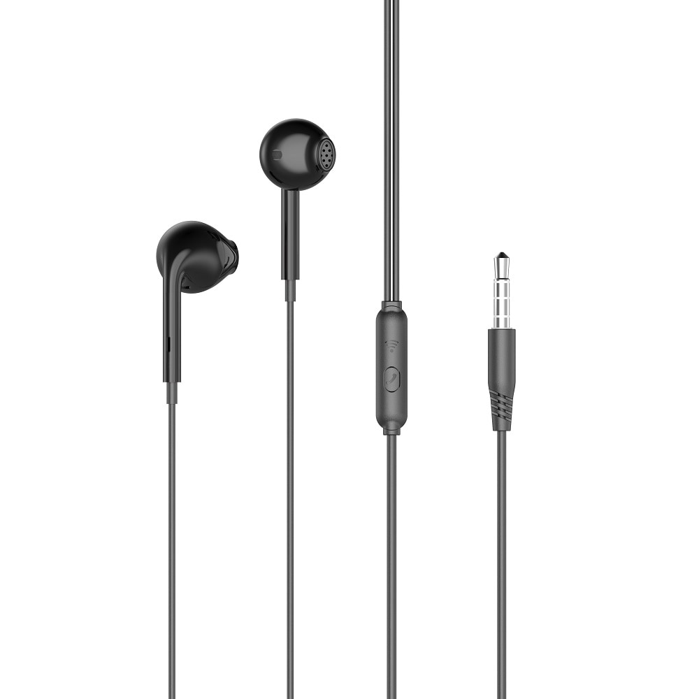 XO In-Ear headset med 3,5 mm jackstik og volumenkontrol - Svart