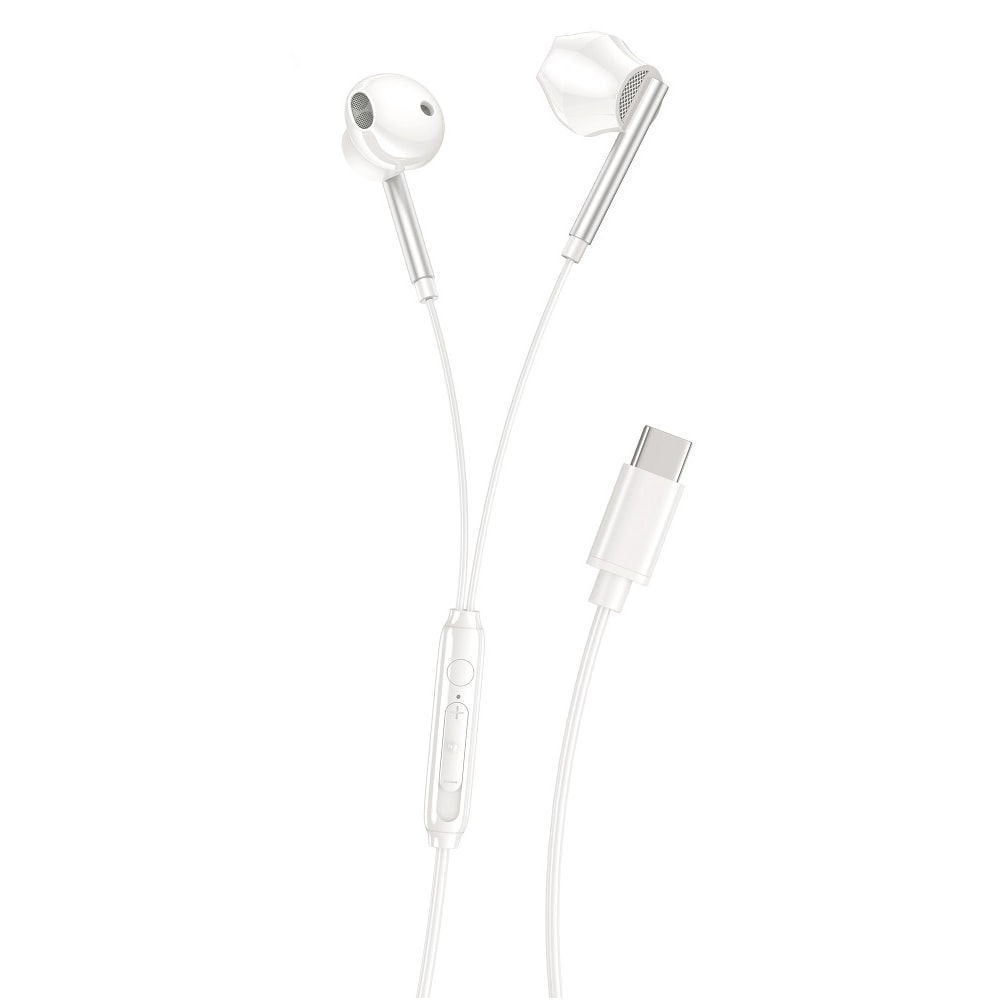 XO In-Ear-headset med USB-C-stik og lydstyrkekontrol - Hvid