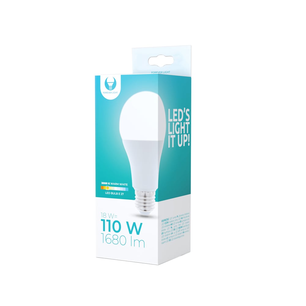 LED-pære E27 A65 18W 230V 3000K 1680 lm